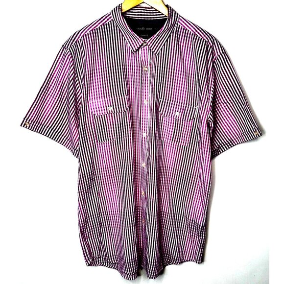 Stockhomme Mens Shirt Slim Fit Casual Short Sleeve Purple Plaid Size XXL - Picture 1 of 9